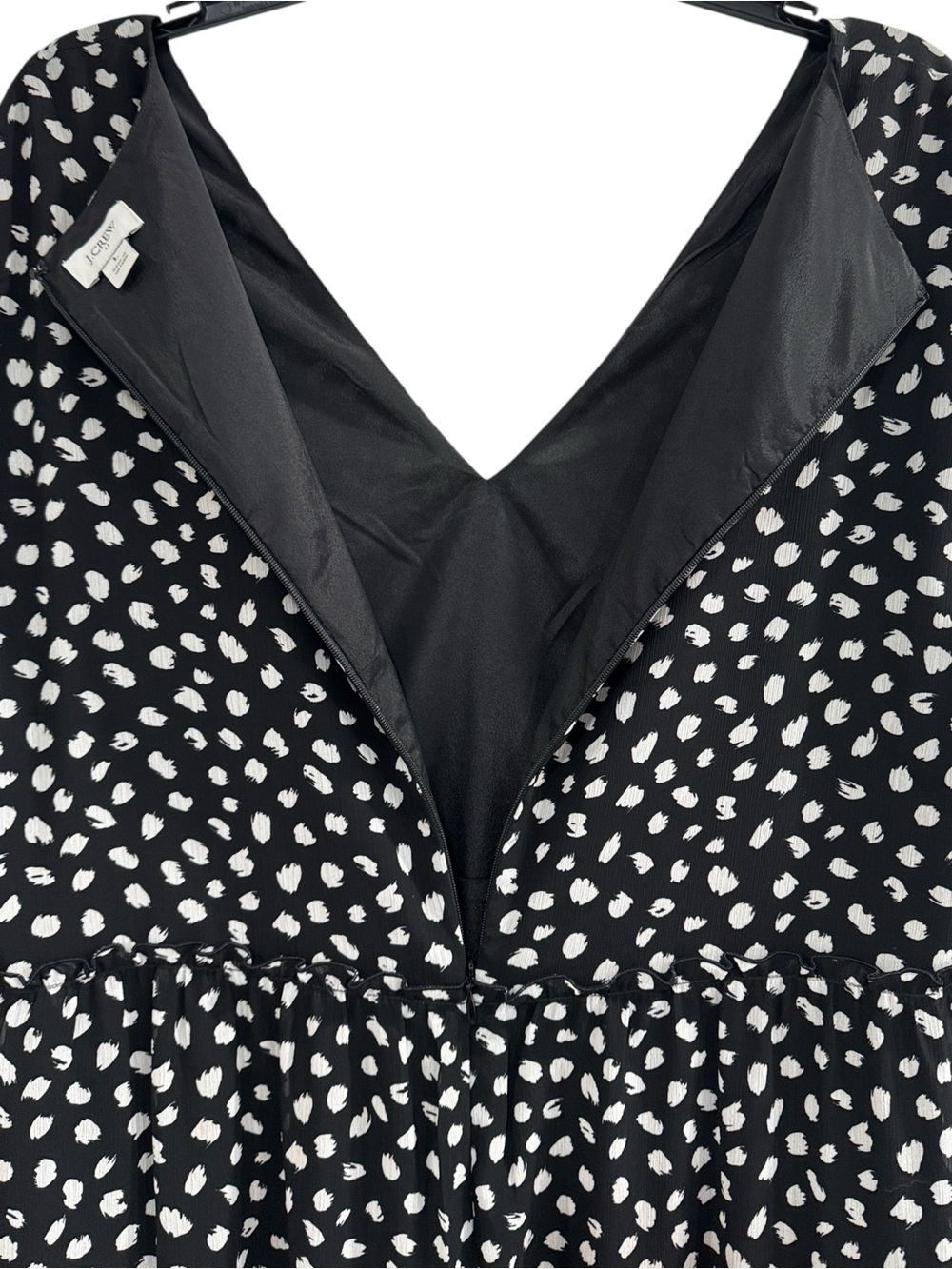 Crew Black & White Polka Dot Chiffon Midi Long Sleeve Tiered Ruffle Dress L - Picture 10 of 15